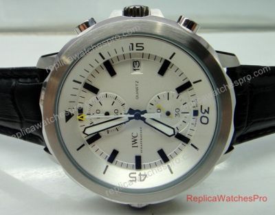 Replica IWC Aquatimer Mens Watch SS White Chronograph Leather Band 44mm